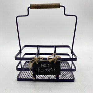 Metal Basket Utensil Condiments Holder‎ Caddy 3 Compartment Purple Picnic Crafts